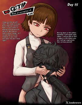 1boy 1girls bdsm black_dildo caption dildo dildo_gag dominant_female female female_domination femdom leoderorero makoto_niijima male malesub persona persona_5 ren_amamiya sex_toy straight strap-on_gag text