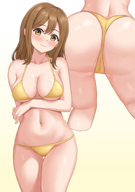 1girls absurd_res absurdres arm_under_breasts ass ass_cleavage ass_crack back bare_arms bare_ass bare_back bare_belly bare_butt bare_chest bare_hands bare_hips bare_legs bare_midriff bare_navel bare_shoulders bare_skin bare_thighs belly belly_button bikini bikini_bottom bikini_only bikini_top blush blush_lines blushing_at_viewer blushing_female breasts brown-eyed_female brown-haired_female brown_eyebrows brown_eyes brown_hair busty busty_female butt_crack child_bearing_hips cleavage cleft_of_venus closed_mouth_smile collarbone curvy curvy_body curvy_female curvy_figure curvy_hips curvy_thighs dot_nose elbows embarrassed embarrassed_female exposed exposed_arms exposed_belly exposed_legs exposed_midriff exposed_shoulders exposed_thighs eyebrows_visible_through_hair female female_focus female_only fingers groin hair_between_eyes head_tilt high_resolution highres hourglass_figure kunikida_hanamaru large_breasts lean_figure legs legs_together light-skined_female light-skinned_female light_skin lips long_hair looking_at_viewer love_live! love_live!_sunshine!! narrow_waist navel pointy_chin shoulders simple_background slender_body slender_waist slim_female slim_waist smile smiley_face smiling smiling_at_viewer smirk solo standing string_bikini swimsuit swimwear thick_thighs thigh_gap thighs thin_waist tilted_head tsuruyama_(tenten) upper_body v-line white_background wide_hips yellow_bikini yellow_bikini_bottom yellow_bikini_only yellow_bikini_top yellow_string_bikini yellow_swimsuit yellow_swimwear