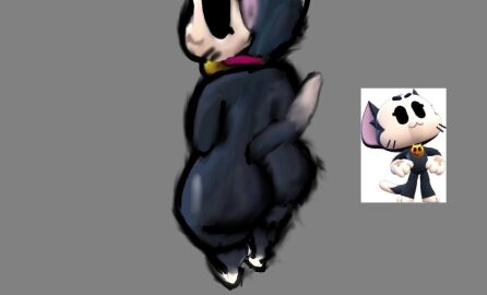 ass ass_focus big_ass big_but big_eyes big_thighs black_ass black_body black_eyes black_fur black_hair black_tail brawl_stars cat_ears cat_tail feline feline_humanoid furry grey_background kit_(brawl_stars) kitloverxd looking_back seductive seductive_smile