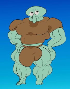 1boy 69yano69 anthro balls big_bulge big_muscles bulge cephalopod coleoid decapodiform hi_res huge_bulge huge_muscles humanoid hyper hyper_muscles large_balls male male/male male_only marine mollusk muscles muscular nickelodeon octopodiform octopus solo spongebob_squarepants squidward_tentacles what