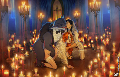 1monster 2girls alx_(fuckit) animal_genitalia animal_penis bestiality_marriage bronx_(gargoyles) candles canine church disney dog_collar doggy_style elisa_maza female female_on_feral feral feral_on_female feral_on_human fox_xanatos gargoyles human_on_feral humanoid kneeling looking_pleasured loving_it male married_to_feral mounting penis pregnant tongue tongue_kiss tuxedo wedding wedding_lingerie wedding_veil zoophilia