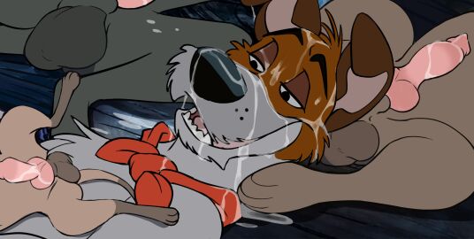 2024 absurd_res after_sex animal_genitalia animal_penis balls bodily_fluids bulldog canid canine canine_genitalia canine_penis canis chihuahua cum cum_on_face cum_on_penis disney dodger_(oliver_and_company) domestic_dog einstein_(oliver_and_company) erection eyebrows feral feral_on_feral francis_(oliver_and_company) gay genital_fluids genitals great_dane grey_body group half-closed_eyes hi_res hunting_dog jack_russell_terrier kerchief knot larger_male lying lying_on_another lying_on_ground male male/male mammal mastiff molosser narrowed_eyes neckerchief oliver_and_company on_back on_ground open_mouth penis quadruped size_difference smaller_male tan_body teeth terrier tito_(oliver_and_company) tongue toy_dog white_body wugi