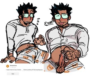 again_null balls blush boner bulge cum dragon_ball dragon_ball_z erection glasses male male_only muscles penis penis_out solo solo_male son_gohan tongue tongue_out underwear