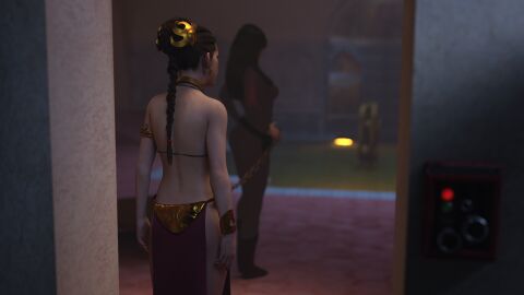 3d 3girls alexbridger bath bathroom belly_dancer belly_dancer_outfit black_hair bodysuit brown_hair catsuit chain_leash chained chains enslaved_royal female femsub green_skin harem harem_girl harem_outfit indoor_pool jabba's_palace loincloth melina_carniss oola pool princess_leia_organa rear_view return_of_the_jedi revealing_clothes skintight slave slave_bikini slave_collar slave_girl slave_leia slave_outfit star_wars submissive_female twi'lek