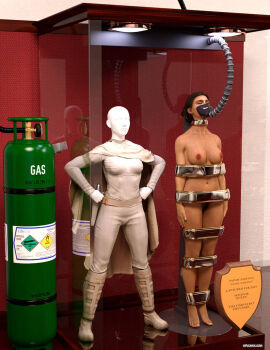 1girls 3d bound bound_arms bound_legs completely_nude female female_only full_body mannequin nude nude_female padme_amidala solo star_wars thejpeger trophy_case unconscious