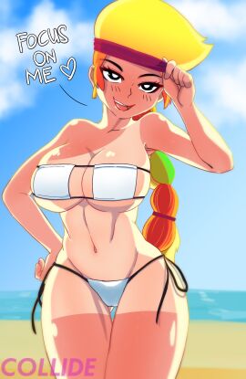 1girls amber_(brawl_stars) big_breasts bikini brawl_stars breasts cameltoe collide female orange_hair pussy tan_lines tanned