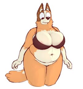 anthro areola areola_slip australian_cattle_dog big_breasts bluey_(series) bottomless bra bra_only breasts canid canine canis cattledog cbeebies chilli_heeler cleavage cleavage_overflow clothed clothing de4dset domestic_dog female female_only herding_dog hi_res mammal mature_anthro mature_female overweight overweight_anthro overweight_female pastoral_dog slightly_chubby slightly_chubby_anthro slightly_chubby_female solo thick_thighs underwear underwear_only wide_hips