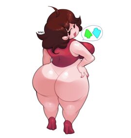 1girls ass behind_view big_ass bottomless breasts brown_hair chubby chubby_female clothed clothing danielito fat_ass fat_butt female female_focus female_only friday_night_funkin full_body giant_ass girlfriend_(friday_night_funkin) huge_ass light-skinned_female light_skin looking_at_viewer looking_back mob_face red_clothing red_nails shortstack silly_face simple_background smiling_at_viewer solo solo_female thick_legs thick_thighs thighs white_background