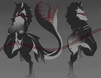 absurd_res anthro areola ass big_breasts breasts canid canine canis female fur genitals hi_res khemmmis mammal nipples nude pussy tail tail_mouth thick_thighs tongue unusual_anatomy unusual_tail vulva