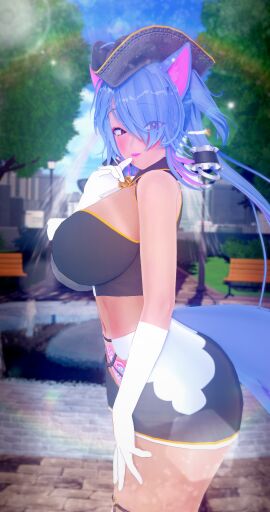 1girls 3d ass big_ass big_breasts breasts cat_ears cat_girl cat_tail catgirl deluxe_rosie eyes_visible_through_hair female female_only finger_to_mouth gloves hand_on_thigh huge_breasts indie_virtual_youtuber large_breasts midriff miniskirt multicolored_hair outdoors park pirate pirate_hat rosie_(vtuber) seductive seductive_look tan-skinned_female tan_body tan_skin twintails virtual_youtuber