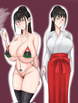 1girls asian asian_female before_and_after before_sex belly belly_button belly_button_piercing belly_piercing big_breasts big_nipples bikini bimbo black_hair breasts cigarette color corruption ear_piercing earrings erect_nipples erect_nipples_under_clothes female female_focus female_only hi_res highres huge_breasts imminent_sex japanese_clothes large_breasts legwear light-skinned_female light_skin looking_at_viewer masuo_mori nipple_bulge nipples nipples_visible_through_clothing pan-african_flag pan-african_flag_bikini pan_african_colors pierced_belly_button pierced_ears piercing ponytail prostitute prostitute_clothes prostitution pubic_tattoo qos qos_tattoo queen_of_spades queen_of_spades_symbol queen_of_spades_tattoo shrine_maiden smoking smoking_cigarette solo solo_female standing swimsuit tattoo thick_thighs thighhighs thighs tight_clothing yellow_eyes