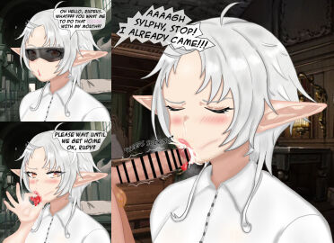 1boy 1girls :>= :o after_ejaculation after_fellatio after_oral ahoge alternate_hairstyle asking balls before_and_after begging begging_to_stop black_glasses blowjob blowjob_face blowjob_only blush breasts bust censored closed_eyes cock_worship collar collared_shirt comic comic_page comic_panel cum cum_in_mouth cum_out_nose cumdrip disgusted drool drooling eddarxart ejaculation elf elf_ears english english_dialogue english_text fellatio fellatio_face fellatio_gesture female female_focus forehead furrowed_brow furrowed_eyebrows gesture gesturing_at_viewer glasses grey_hair hand_gesture hand_up heart heart-shaped_pupils hospital_bed imminent_fellatio imminent_oral looking_at_viewer male medium_hair motion_lines mouth_drool mushoku_tensei mushoku_tensei:_isekai_ittara_honki_dasu naughty_face offscreen_character offscreen_male ok_sign open_mouth oral_invitation parted_bangs penis penis_worship pink_lips pointy_ears propositioning red_eyes refusal reverse_trap rudeus_greyrat scrunchy_face shirt small_balls small_breasts snot snot_drip snot_trail solo_focus speech_bubble stray_pubic_hair sucking_penis suggestive suggestive_gesture suggestive_look suggestive_pose sunglasses sylphiette_(mushoku_tensei) symbol-shaped_pupils talking tearing_up tears text tinted_eyewear tongue tongue_out tongue_piercing translated upper_body white_hair white_shirt