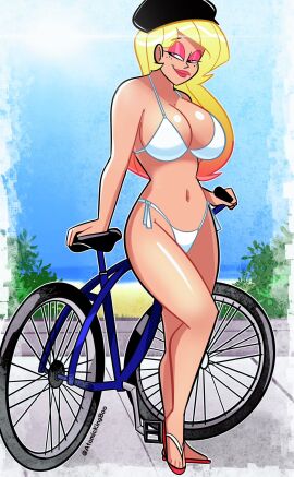 1girls ass atomickingboo bicycle big_ass big_breasts bikini blonde_hair breasts bust busty chest cleavage curvaceous curvy curvy_figure digital_media_(artwork) felicia_andrews female female_focus french_accent french_female gradient_hair hat hips hourglass_figure huge_ass huge_breasts human large_ass large_breasts legs light-skinned_female light_skin long_hair mature mature_female navel oc original original_character shiny_skin slim_waist smile the_besties_(atomickingboo) thick thick_hips thick_legs thick_thighs thighs two-tone_hair voluptuous waist white_bikini wide_hips