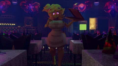 1girls 3d apron big_breasts breasts cally3d chica_(cally3d) chica_(fnaf) chiku chiku_(cryptia) clazzey clothed clothed_female cryptiacurves fazclaire's_nightclub female female_only five_nights_at_freddy's fredina's_nightclub full_body holding holding_pizza_box pizza_box sobbysloth solo solo_female