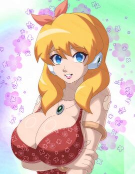 1girls alia big_breasts blonde_hair blue_eyes breasts female mega_man mega_man_x mega_man_x_dive robot_girl rockmangrave smile