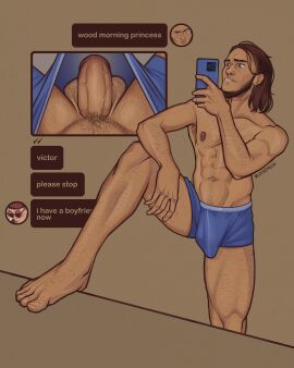 abs balls balls_under_clothes bara beard biceps big_balls big_bulge big_penis bulge english_text flaccid gay male male/male male_nipples male_only muscular muscular_male nipples nuttkraken pecs penis penis_outline penis_under_clothes solo solo_male text twitter_user_oc underwear victor_(nuttkraken) yaoi