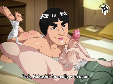 2boys absurd_res absurdres after_fellatio after_oral after_sex areolae ass balls bandage bandaged_leg barefoot bed bed_sheet bedding bedroom being_watched big_penis black_eyes black_hair bowl_cut clothed clothed_sex clothing cum cum_drip cum_dripping cum_dripping_down_chin cum_dripping_from_mouth cum_dripping_from_penis cum_in_mouth cum_inside dialogue dilf english_text erect_nipples erection feet feet_up foot_fetish gay gay_sex hatake_kakashi hi_res high_resolution highres holding_penis indoors jacket kakashi_hatake lamp large_penis legs_together legs_up lying lying_on_back lying_on_stomach male male/male male_only masturbation mature mature_male might_guy moshironsfw naruto naruto_(classic) naruto_(series) naruto_shippuden nipples no_panties on_back on_front on_stomach partially_clothed penis pink_nipples precum precum_drip pubes pubic_hair shonen_jump shounen_jump shueisha silver_hair sleeveless soles tease teasing testicles text thick_penis toes tongue tongue_out veiny_penis very_high_resolution weekly_shonen_jump weekly_shounen_jump white_hair yaoi