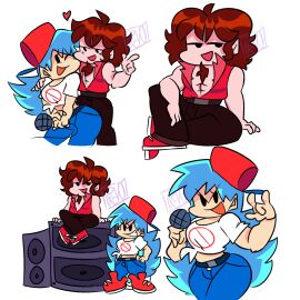 1boy 1girls auburn_hair backwards_baseball_cap belt big_breasts black_jeans black_pants blue_hair blue_jeans boyfriend-girlfriend boyfriend_(friday_night_funkin) breasts canon_couple chest_hair chin_beard female female_boyfriend_(friday_night_funkin) friday_night_funkin ftm_crossgender genderswap girlfriend_(friday_night_funkin) hip_bump long_hair male male_girlfriend_(friday_night_funkin) microphone mtf_crossgender pixelzsinful red_cap red_sneakers red_vest rule_63 shirtless_male sitting_on_speaker speakers thick_thighs tomboy toned_body white_crop_top wholesome wide_hips wink