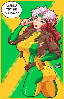 1girls anna_marie ass ass_focus back back_view big_ass big_breasts big_butt breasts brown_hair clothed clothing color female female_focus female_only fully_clothed gloves green_eyes hi_res jacket large_breasts light-skinned_female light_skin long_hair marvel marvel_comics mutant rogue_(x-men) solo solo_female suit tacozama tagme thick_thighs x-men