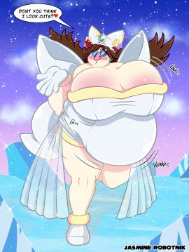 1girls 2024 belly blow_kiss blush bow_ribbon breasts brown_hair chubby_female cleavage dialogue dr._eggman dr._eggmom dr_eggman dr_robotnik fat fat_belly fat_rolls female female_only flower_in_hair genderswap genderswap_(mtf) giant_breasts glasses gloves hair_accessory human ice jasminerobotnik milf rule_63 sara_(sonic) sega seira_(sonic) short_dress snow solo_female sonic_(series) sonic_ova sonic_the_hedgehog_(ova) tight_clothing veil wedding_dress