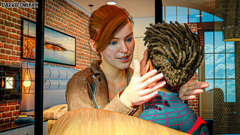 3d chair cuckold dark-skinned_male dark_skin female imminent_kiss imminent_sex love male marvel marvel_comics mary_jane_watson mary_jane_watson_(insomniac) miles_morales picture picture_frame romantic_couple spider-man spider-man_(series) wall wall_(structure) window