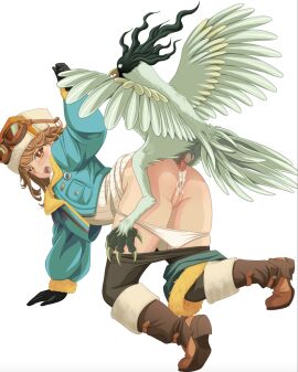 all_fours anal angry animal_penis arm_up ass bird black_gloves black_pantyhose blue_jacket blue_shorts boots brown_footwear brown_hair censored clenched_hand clothes_pull cum cum_in_ass cum_overflow doggy_style female from_behind full_body fur-trimmed_boots fur-trimmed_headwear fur-trimmed_shorts fur_trim gloves goggles goggles_on_headwear hat highres jacket knee_boots leenvidia long_sleeves looking_at_animal looking_at_viewer male mosaic_censoring official_alternate_costume open_mouth orange_eyes orange_hat panties panty_pull pantyhose pantyhose_pull penis pussy regulus_(reverse:1999) reverse:1999 ribbed_sweater sex short_hair shorts shorts_around_one_leg solo sweater teeth turning_head underwear upper_teeth v-shaped_eyebrows white_background white_panties white_sweater zoophilia