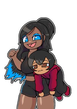 1boy 1girls black_hair blue_eyes bêto_(nenei) dark-skinned_female dark-skinned_male dark_skin elle_trifor_(nenei) female male maroon_eyes nenei original original_character original_characters