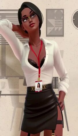 1girls 3on3freestyle ai_assisted breasts business_suit dark_skin flashing_breasts glasses nadia_(3on3freestyle) skirt tagme titty_drop video