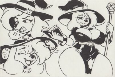 2024 bluebambo book breasts cleavage courtney_(bluebambo) female female_only halloween original original_character sketch staff thick_thighs thighs wide_hips witch_costume witch_hat