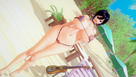 akinama_family_(noir-black-shooter) american_flag_bikini breasts dark_blue_hair female huge_breasts koikatsu micro_bikini milf naoki_akinama_(noir-black-shooter) noir-black-shooter oc original original_character purple_eyes short_hair