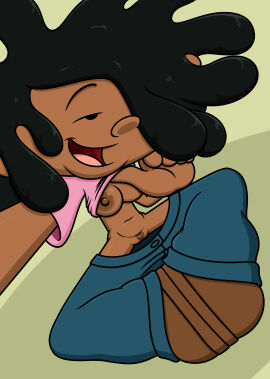accurate_art_style african_female areolae big_breasts black_hair breasts breasts_out cartoon_network codename:_kids_next_door cree_lincoln dark-skinned_female dark_skin female female_only female_pubic_hair flashing flashing_breasts flashing_pussy looking_at_viewer nipples one_eye_covered pants_down pussy seductive_smile shirt_lift sitting takeshi1000 warner_bros warner_brothers