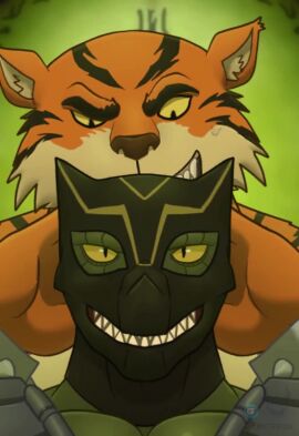 4_arms anal anthro anthro_on_anthro armor arms_behind_back arms_behind_head autofellatio balls butt creampie cum_in_ass cum_in_mouth cum_inside erection excessive_cum forced_oral fucked_senseless full_nelson gay kintaro male/male male_moaning male_penetrated mask masked_male moaning mortal_kombat mortal_kombat_x muscular nude penetration prostate_orgasm reptile_(mortal_kombat) ripped_clothing ripped_pants rough_sex scalie sex shocked sound standing_sex tagme tiger tight_fit video