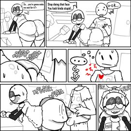 ass ass_focus bedroom_eyes comic_page comic_panel comic_strip el_sick english_text femboy femboy_ass grey_skin heart_beating looking_at_partner male male_focus male_only moaning nerd nerdy penis plapping rubbing_ass rubbing_ass_on_penis rubbing_penis smiling speech_bubble speech_bubbles tagme_(character)