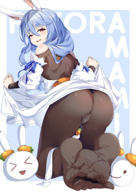 1girls animal_ears artist_request ass back bare_back blue_hair bunny_ears character_name feet feet_in_stockings female female_only foot_fetish half-closed_eyes hololive large_ass light-skinned_female light_skin orange_eyes pale-skinned_female pale_skin pantyhose pekomama presenting_ass seductive_smile shoulders smile soles solo toes upskirt virtual_youtuber xd zipper