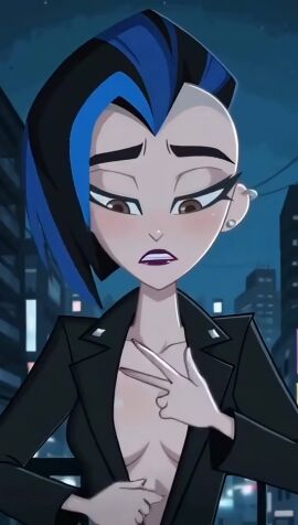 1girls ai_generated animated breasts cartoon_network dc_comics dc_super_hero_girls jacket leslie_willis monsterlove75 nipples no_sound punk_girl solo_female tagme teeth video