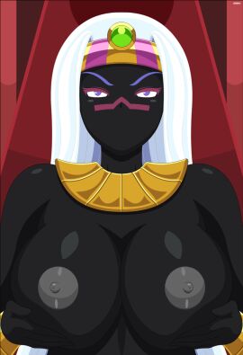 alien alien_girl alien_humanoid animated areolae armbands breasts crown crown_only duck_dodgers evov1 facial_mark female grey_nipples looney_tunes martian martian_(duck_dodgers) necklace necklace_only nipples pressing_breasts_together purple_eyebrows purple_eyes queen_tyr'ahnee warner_brothers white_hair