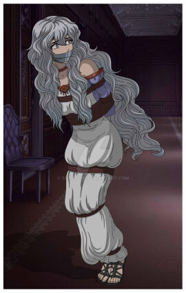 bondage deirdre_(fire_emblem) female female_only fire_emblem fire_emblem:_genealogy_of_the_holy_war gag purple_eyes tagme tape tape_gag taped_mouth white_hair
