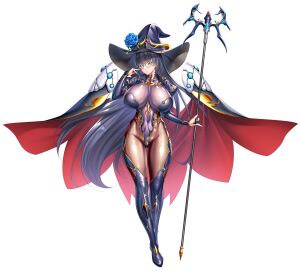 1girls big_breasts black_hair breasts cape clothed_female female footwear glasses green_eyes large_breasts morino_yuuko official_art png purple_nails staff taimanin_(series) taimanin_rpgx tentacle_and_witches thick_thighs transparent_background witch witch_hat