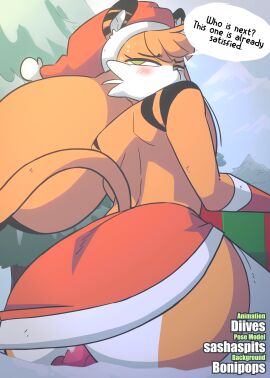 1girls animated anthro anthro_penis blush bouncing_on_penis christmas christmas_background christmas_clothing cum cum_inside dialogue diives dou_(diives) female green_eyes holidays knot long_tail looking_back looping_animation male orange_body patreon penis pussy santa_dress santa_hat sweating tall_female tiger_girl vaginal_penetration vertical_video white_thighhighs xingzuo_temple