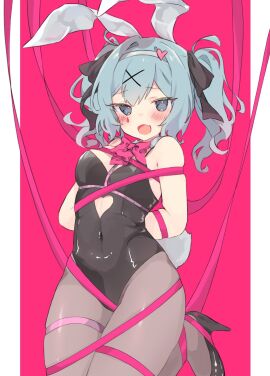 1girls 2024 blue_hair bondage digital_media_(artwork) facial_markings female hatsune_miku latex latex_leotard light-skinned_female light_skin marking_below_eyes markings nec02k playboy_bunny rabbit_hole_(deco*27/caststation) rabbit_hole_(vocaloid) ribbon twintails vocaloid