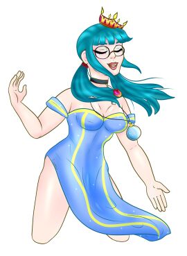 1girls aqua_hair artist_name artist_signature blue_hair blue_leotard blue_loincloth breasts choker closed_eyes clothed cowboy_shot cropped_legs crown deviantart_link deviantart_username female ganesha_(vocaloid) gem glasses glossy glossy_lips hatsune_miku koprez leotard lips lipstick loincloth loincloth_up long_hair low_twintails makeup masa_works_design medium_breasts mv_character necklace open_mouth pelvic_curtain red_lips red_lipstick round_glasses sfw_version shiny shiny_hair shiny_skin solo solo_female teeth text transparent_background upper_teeth vocaloid yellow_loincloth