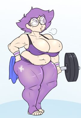 /ctt/ 1girls belly breasts bursting_breasts chubby console-tan female game_boy_advance gba-tan gijinka glasses gym_clothes humanized looking_up noh-buddy panting purple_eyes purple_hair short_hair shortstack stirrup_legwear strongfat sweat sweatpants tight_clothing weights workout workout_clothes wristband