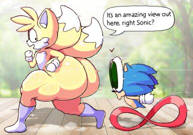 1femboy 2025 2boys 2d 2d_(artwork) alternate_ass_size alternate_body_type anthro anthro_only ass big_ass big_butt big_eyes classic_sonic classic_tails dialogue english english_dialogue english_text femboy furry furry_only male motion_lines sega senor9 senordraws sonic_(series) sonic_the_hedgehog sonic_the_hedgehog_(series) sonic_the_hedgehog_2 tails tails_the_fox text