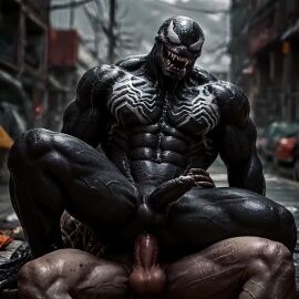 abs ai_generated anal anal_sex animated comfyui empty_eyes erection gay male male/male male_only marvel muscular navel open_mouth outdoors pectorals penis sharp_teeth sitting sitting_on_person tagme testicles veins veiny_penis venom venom_(marvel) video yaoi