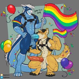 1:1 2024 abs animal_genitalia animal_penis anthro anthro_on_anthro anthro_penetrated anthro_penetrating anthro_penetrating_anthro armband balloon balls bara baseball_cap beard biceps big_balls big_muscles big_penis blue_background bodily_fluids body_hair border canid canine canine_genitalia canine_penis canis chest_hair claws clothing confetti crouching daxterdingo dialogue digitigrade dingo dragon duo english_text erection eyebrows facial_hair fellatio flag fur gay gay_blowjob gay_sex genitals grey_border hair harness hat headgear headwear hi_res holding_object horn humanoid_genitalia humanoid_penis inflatable knot lgbt_pride lgbt_pride_month licking licking_lips licking_own_lips male male/male male_penetrated male_penetrating male_penetrating_male mammal meebeehyena muscles muscular muscular_anthro muscular_male mythological_creature mythological_scalie mythology narrowed_eyes navel nighdruth_(character) nude open_mouth open_smile oral oral_penetration pecs penetration penile penis penis_in_mouth pride_color_flag pride_colors pride_flag pride_month rainbow_flag rainbow_pride_colors rainbow_pride_flag rainbow_symbol saliva saliva_on_penis scalie self_lick sex sheath simple_background smile sparkles standing teeth text tongue tongue_out tuft vein veiny_penis wingless_dragon yaoi
