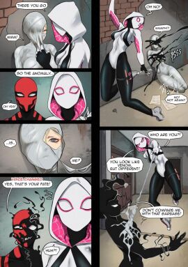 1boy 1girls black_body black_suit comic english_text female gwen_stacy heroine male marvel marvel_comics spider-gwen spider-man:_across_the_spider-verse spider-man_(series) text venom venom_(marvel) villain voreprank white_suit