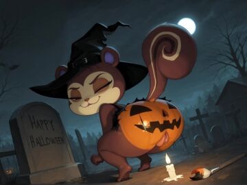 ai_generated animal_crossing animated anus ass ass_shake graveyard grok_imagine halloween looping_animation pecan_(animal_crossing) presenting_ass pumpkin_butt squirrel tagme tombstone twerking video witch