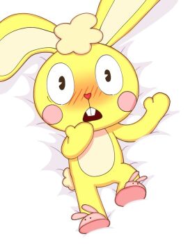 1boy 2024 anthro anthro_only bed blush blush_lines body_pillow body_pillow_design bodypillow buckteeth bunny bunny_ears bunny_tail color colored cuddles_(htf) digital_drawing_(artwork) digital_media_(artwork) femboy furry furry_male furry_only hand_on_mouth happy_tree_friends lagomorph laying laying_down laying_on_back laying_on_bed leporid lying lying_down lying_on_back lying_on_bed male male_only mondo_media not_kabaokabao on_bed open_mouth rabbit rabbit_ears rabbit_tail simple_background slippers solo solo_male surprise surprised surprised_expression yellow_fur