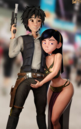 1boy 1girls 3d 3d_model 3d_render ass bare_legs big_ass big_hero_6 black_belt black_boots black_hair black_pants black_vest blurry_background boots comic_con cosplay crossover crossover_cosplay crossover_pairing crossover_shipping curvy curvy_body curvy_female curvy_figure curvy_hips disney feet_out_of_frame female grabbing_bulge hairband han_solo_(cosplay) handgun headband hiro_hamada holding_bulge holding_weapon hourglass_figure hourglass_figured_female legs long-haired_female long_hair male marvel marvel_comics messy_hair narrow_waist pelvic_curtain purple_eyes revealing_bikini revealing_clothes revealing_clothing revealing_outfit scantily_clad shirt short-haired_male short_hair slave_bikini slave_collar slave_girl slave_leia_(cosplay) slave_outfit slim_waist smirking_at_viewer smitty34 smug spiky_hair standing star_wars surprised_expression swept_bangs teenage_female teenage_male teenager teenager_on_teenager the_incredibles thick_ass thigh_holster thin_waist tooth_gap vest violet_parr young