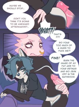 1futa 2girls anthro avian black_body clothed clothing comic dialogue dragon english_text female furry futanari ghastlyfish_(artist) intersex mostly_clothed pink_body source_request tagme text